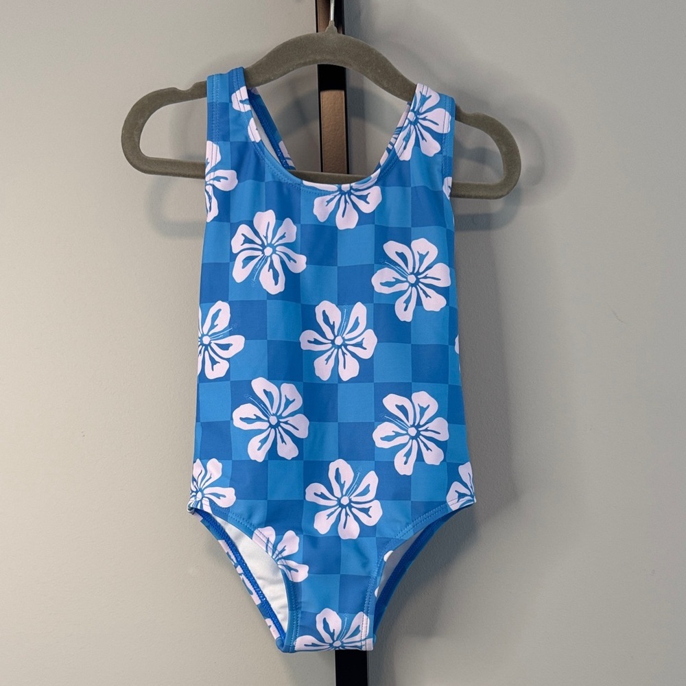 Little Surfer Dude Girls Blue Hibiscus One-Piece Swimsuit Size 2T New NWOT